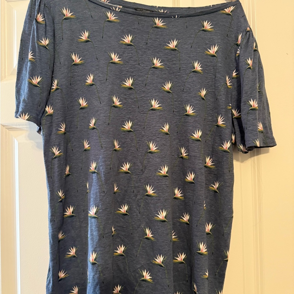 Ann Taylor Linen Floral Print Women's Tee